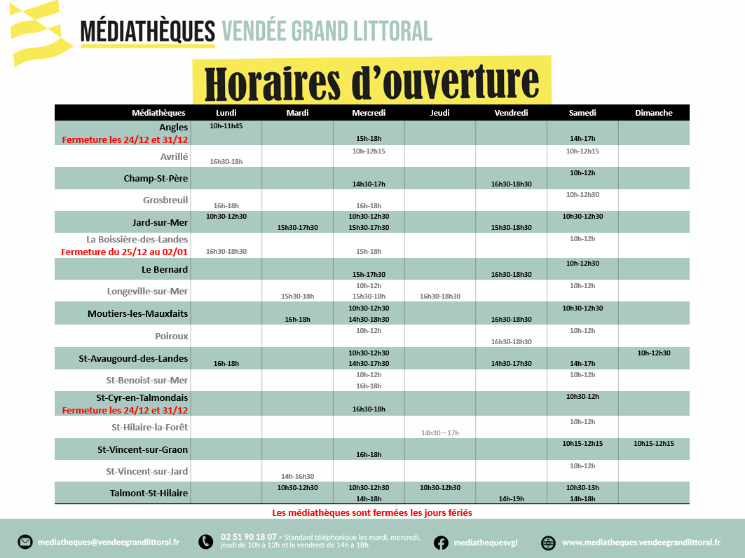 Tableau horaires 2025