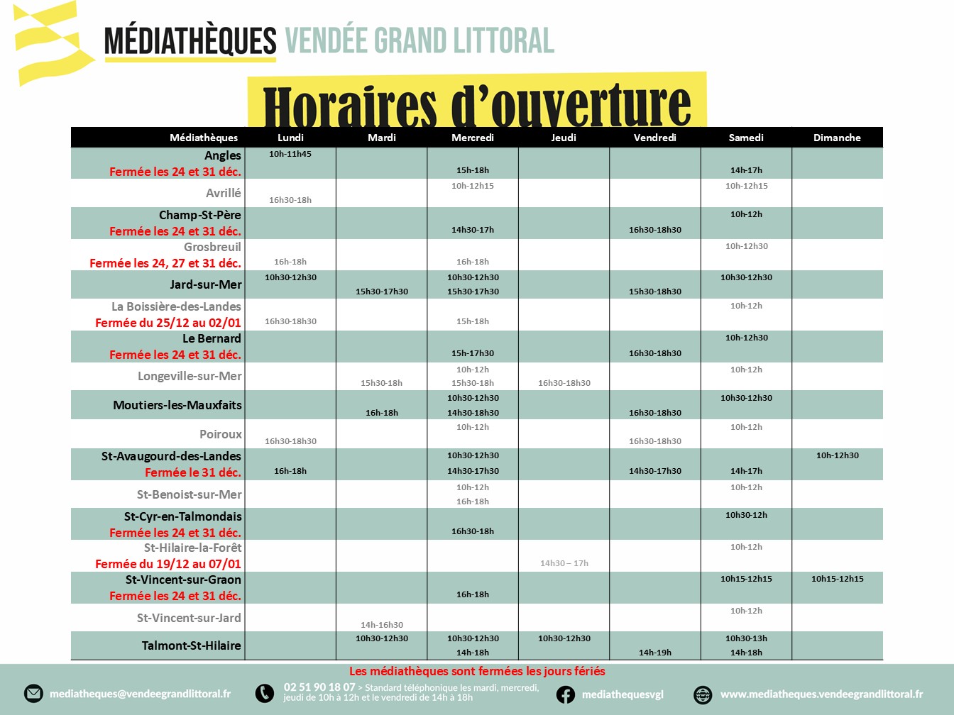 Tableau horaires médiathèques 17 12 2025 v2